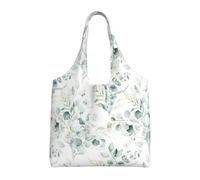 Acuarela Verde Floral Hoja Eucalipto Hojas Redondas Suculenta,Bolsas de mano reutilizables, bolsas de supermercado, bolso de hombro de lona de gran capacidad