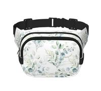 Acuarela Verde Floral Hoja eucalipto Hojas Redondas suculenta,Riñonera Cuadrada de Doble Capa, Bolso de Viaje, Bolso Informal para el Pecho.