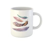 Acuarela Vibrante Pluma Bohemia Pájaro Blanca Mosca Para Rústico Tazón De Café Cerámica Tazas De Regalo Graciosa Tazas Té Regalos Divertidos Para Navidad Amigos Familiares 330Ml