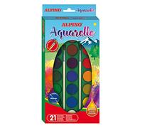 Acuarelas Alpino - Estuche 21 Colores - Cajas de Acuarelas para Niños - Incluye Pincel - Colores Intensos, 28mm diámetro