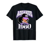 Acuario 1960 Zodiac Queens Afro Astrología Cumpleaños Camiseta