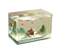 Acuario Acuario de Cristal con Borde Curvo, Sala de Estar, pequeño Acuario, Escritorio, Cristal Transparente, pecera, Caja de cría de Tortugas Peces Acuario(35x20x22cm)