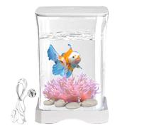 Acuario de peces acrílico - Platillo de mesa iluminado con LED, cuenco con orificio para comida, mini paisaje acuático, para cangrejo, araña, oficina, hogar, estudio, escritorio, sala de estar