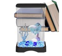 Acuario de peces Betta, Acuario Betta, Acuario de Escritorio 4K HD | Arrancador de Acuario con Luz LED Acuario Decorativo Acuario Pequeño Acuario para Cocina, Estudio, Sala de Estar Dormitorio
