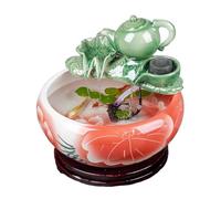 Acuario de Peces Pecera Redonda de cerámica, pecera for Tortugas, Sala Estar, pequeña casa, Escritorio, Decorativa con Bomba Agua y Tetera(Red,41cmx17cm)