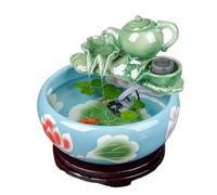 Acuario de Peces Pecera Redonda de cerámica, pecera for Tortugas, Sala Estar, pequeña casa, Escritorio, Decorativa con Bomba Agua y Tetera(Blue,32cmx14cm)