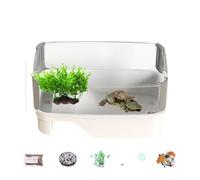 Acuario de tortugas, tanque acuático de tortugas, configuración al aire libre con agua poco profunda y tierra para escalada y cría, diseño decorativo