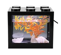 Acuario Decorativo Mini con Lámpara LED USB, Tanque de Peces para Escritorio, Negro, Decoración para Oficina y Mesa