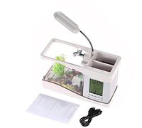 Acuario LED de Escritorio con Pantalla LCD, Luz Multicolor, 1.5L, Blanco - Sonidos Naturales, Agua en Circulación, Organización de Escritorio (Blanca)