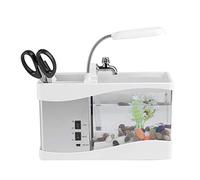 Acuario Mini Pecera USB Recargable Pecera Multifuncional USB Recargable Mini Pecera Acuario con Función de Reloj Luz LED (White)