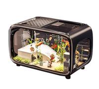 Acuario para Peces Betta - Pecera de Escritorio Acrílica con Vista 360°, Mini Acuario para Camarones y Tortugas, Tanque de Plantas Acuáticas con Base de Grava(Black)