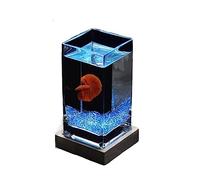 Acuario Pecera Cuadrada, Pecera de Lucha Alta translúcida con Base de Madera, Pecera Tropical, pecera pequeña de Escritorio de Vidrio Engrosado Pecera(Blue02)
