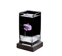 Acuario Pecera Cuadrada, Pecera de Lucha Alta translúcida con Base de Madera, Pecera Tropical, pecera pequeña de Escritorio de Vidrio Engrosado Peces Acuario(White02)