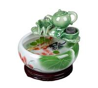 Acuario Pecera Redonda de cerámica, pecera for Tortugas, Sala de Estar, pequeña casa, Escritorio, pecera Decorativa con Bomba de Agua y Tetera de cerámica Decorativa Peces Acuario(Green,32cmx14cm)