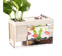 Acuario pequeño - Mini pecera | Escritorio pequeño con soporte para bolígrafo | para oficina, dormitorio, hogar, creativo, transparente, Betta Fishh, paisajismo, almacenamiento, organizador de