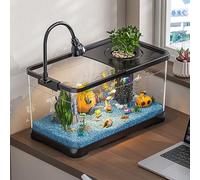 Acuario Pequeño Todo Incluido Acuario Artificial Realista con Luz Nocturna LED Pecera Decorativa Silenciosa para Tortugas Y Animales Acuáticos(S)