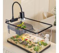 Acuario Pequeño Todo Incluido, Bañera De Pescado con Filtro Integrado Y Luces LED,Pecera Decorativa Silenciosa, Accesorios De Escritorio Inteligentes para Tortugas Y Animales Acuáticos(Black,Medium)