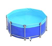Acuario Piscina Estanque natación acuicultura Tanque de Agua con válvula de Drenaje Lona Grande Redonda sobre el Suelo Peces con Marco de Metal Lona Exterior para Almacenamiento de Agua riego (Azul)