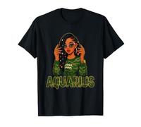Acuario Reina Acuario Signo del Zodíaco Loc'd Afro Girl Camiseta