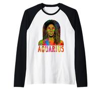 Acuario Reina Loc'd Mujer Negra Zodiaco Africano Cumpleaños Camiseta Manga Raglan