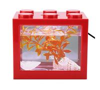 Acuario Tanque de Peces Decorativo Mini Acuario USB LED Lámpara de Luz Tanque de Pescado Lámpara de Escritorio Tanque de Pescado para Caja de Oficina Mesa de Té Decoración(Rojo)