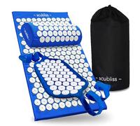 Acubliss Tapete de Acupresión con Correa y Almohada - Juego de Regalo de 3 Piezas con 12348 Puntos de Presión para Alivio del Dolor de Espalda, Relajación y Energía - Bolsa con Cordón - FSA/HSA, Azul