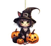Acunny Adornos de Halloween para Gatos, Colgante para árbol de Navidad - Colgador de Espejo retrovisor de Coche con Colgante de Calabaza de Gato acrílico con Adorno 2D - Artículos de Fiesta Favores