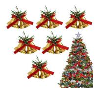 Acunny Campanas doradas de árbol de Navidad - Adornos de corona navideña de metal con lazos | Decoración de campanas de corona navideña - para el hogar, oficina, escuela, balcón, puerta principal