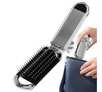Acunny Cepillo para el pelo de viaje, pequeño cepillo para el pelo | Cepillo plegable para desenredar el cabello con espejo - Cepillo compacto portátil para el gimnasio, la escuela, al aire libre