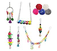 Acunny Juguetes para Loros - Hamaca de madera sobre pie - Juguetes de jaula con escaleras y perchas - para canarios, periquitos, inseparables, gris africano, catúas, calopsitas, Conures y