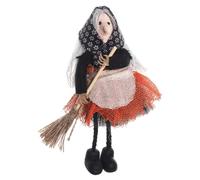 Acunny Ornamento de árbol de halloween de bruja, adorno de escoba de bruja - Decoración de pared de adorno de fiesta, delantal de bruja con escoba, figuras de colección, muñeca de bruja,