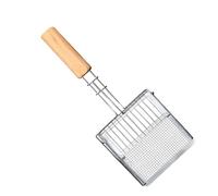 Acunny Palita para De - Cabeza Plana De Metal Antiadherente con Malla Fina,Diseño Push-Pull con Mango De Madera, Portátil para Hogar Y Mascotas Pequeñas