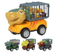 Acunny Tyrannosaurus Rex Figure - Juego de 4 piezas de juguete para portavehículos, cargador deslizante con función de movimiento, actividad de transporte para niños a partir de 3 años