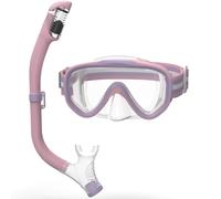 ACURE Gafas de natación para niños y niñas de 3 a 14 años, juego de máscara de esnórquel antivaho con cubierta para la nariz y correa de tela, máscara de buceo para niños en piscina para jóvenes (rosa