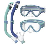 ACURE Gafas de natación para niños y niñas de 3 a 14 años, juego de máscara de esnórquel antivaho con cubierta para la nariz y correa de tela, máscara de buceo para niños en piscina para jóvenes (azul