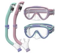 ACURE Gafas de natación para niños y niñas de 3 a 14 años, juego de máscara de esnórquel antivaho con cubierta para la nariz y correa de tela, máscara de buceo para niños en piscina para jóvenes (rosa