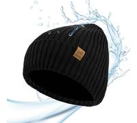 ACUSHLA Gorro Beanie impermeable y a prueba de viento, gorro de invierno cálido unisex, gorro de punto elástico y suave con puño y forro cálido grueso para regalo para amigas, hombres, mujeres, Negro