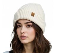 ACUSHLA Gorro Impermeable Resistente al Viento con Puño - Gorro de Invierno de Punto con Forro Polar Grueso para Hombres y Mujeres, Gorro Cálido Tipo Marinero para Clima Frío, Blanco cremoso, One Size