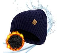ACUSHLA Gorro impermeable y resistente al viento, gorro de invierno de punto con forro polar grueso para hombres y mujeres, gorro de reloj cálido para clima frío, Azul marino, talla única