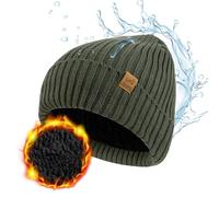ACUSHLA Gorro impermeable y resistente al viento, gorro de invierno de punto con forro polar grueso para hombres y mujeres, gorro de reloj cálido para clima frío, Verde, talla única