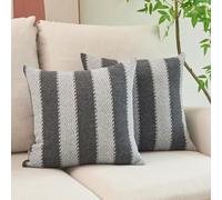 ACUSHLA Juego de 2 fundas de cojín decorativas de 45 x 45 cm, bohemias y modernas, para decoración del hogar, sofá, salón, dormitorio, muebles de patio (rayas gris)