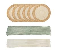 ACUSHLA Juego de 6 manteles individuales redondos tejidos, camino de mesa de estopilla, 2 piezas, hechos a mano, bohemio, natural, jacinto de agua, cáscara de maíz, para granja, boda, fiesta, cocina