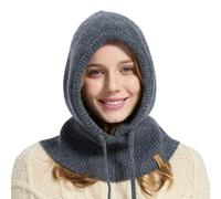 ACUSHLA Pasamontañas 100 % de lana merino para mujeres y hombres, conjunto de bufanda de punto cálido con capucha, gorro y bufanda en uno, Gris oscuro, Talla única