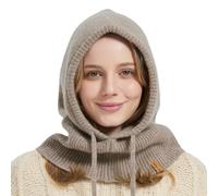 ACUSHLA Pasamontañas de lana merino 100 % para mujer y hombre, gorro de invierno, bufanda con capucha, Café, Talla única