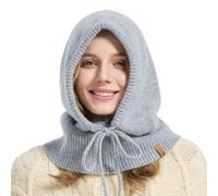 ACUSHLA Pasamontañas de lana merino 100% para mujeres y hombres, bufanda con capucha de punto cálido de invierno, conjunto de gorro y bufanda en uno, Gris claro, Talla única