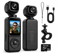 Acuvar Cámara dual de bolsillo 4K con estabilizador de cardán de 3 ejes, cámara de video para fotografía, cámara corporal de bolsillo con WiFi, pantalla LCD, seguimiento facial, estabilizador de
