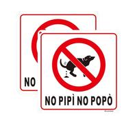 Acuxiaza 2 carteles para perros con texto en italiano "No PIPì no popopo", de 15 x 15 cm, con adhesivo de prohibición de prohibición de caca y pipí para perros, cartel de PVC para exterior - interior