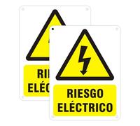 Acuxiaza 2ud Cartel Riesgo Eléctrico PVC, 15x20cm, Señal Peligro Eléctrico