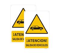 Acuxiaza 2ud Cartel Salida de Vehículos de Aluminio 20x30cm Señal ¡Atención! Salida De Vehículos Cartel Prohibido Aparcar para Exterior e Interior