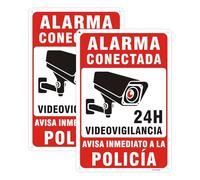 Acuxiaza 2ud Cartel Videovigilancia en Aluminio, 20x30cm Cartel Alarma Conectada Aviso a la Policía, Señal Zona Videovigilada, Protección UV, Fácil Instalación, Reflectante